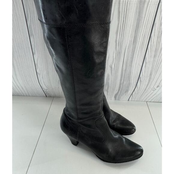 Vintage Y2K Born Black Soft Leather Zip Heeled Riding Boots Womens Sz 7.5 - Picture 2 of 12